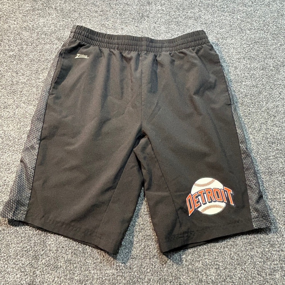 Zubaz Detroit Baseball Shorts Mens Large Black Athletic Training Gym Shorts L